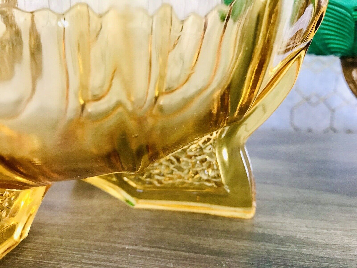Antik Art Déco gelb Pressglas Jardiniere Schale Glas RAR markant