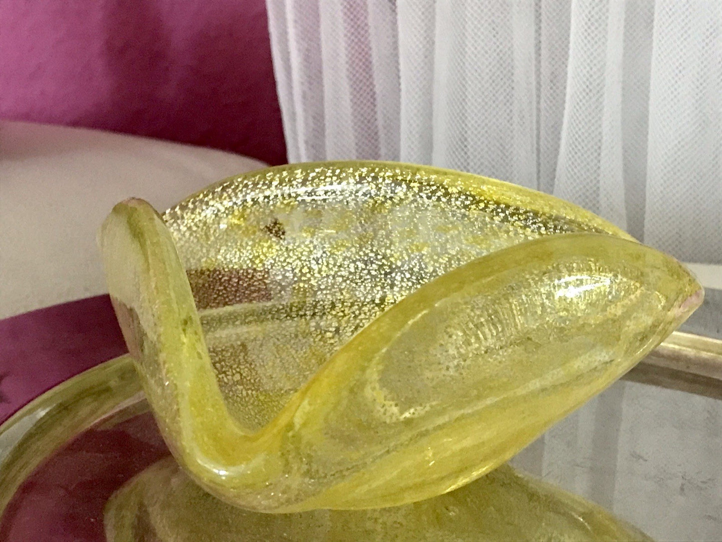 Murano 60er 70er Jahre Aschenbecher Schale Glas gelb So Schön! schillernd