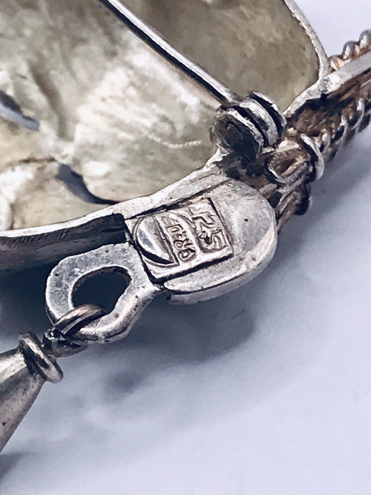Vintage Azteken Kopf Ethno Maya 2in1 Anhänger Kettenanhänger Brosche 925 Silber