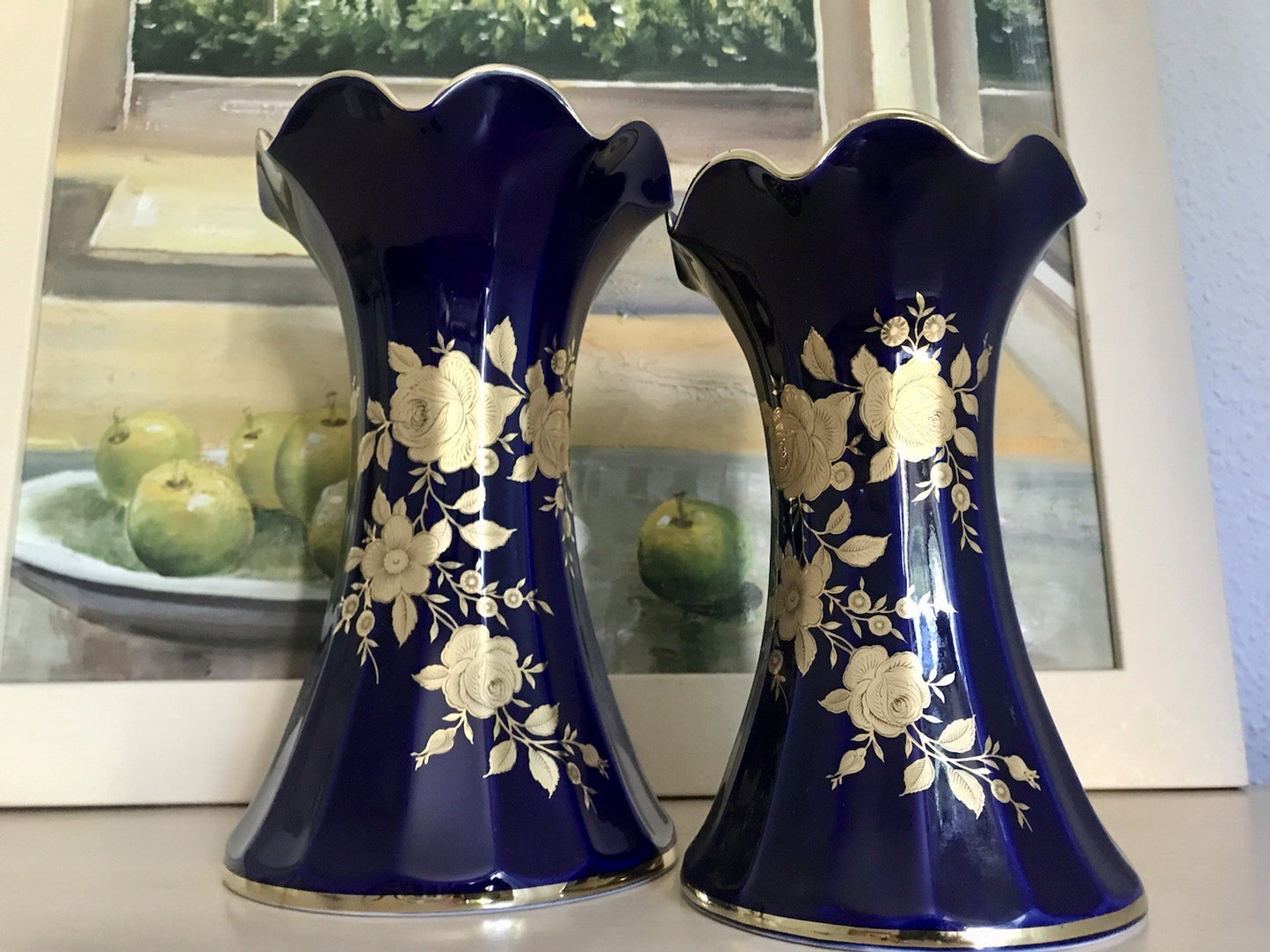 Vintage Alt 1 Porzellan Prunkvase Vase Echt Kobalt Golddekor