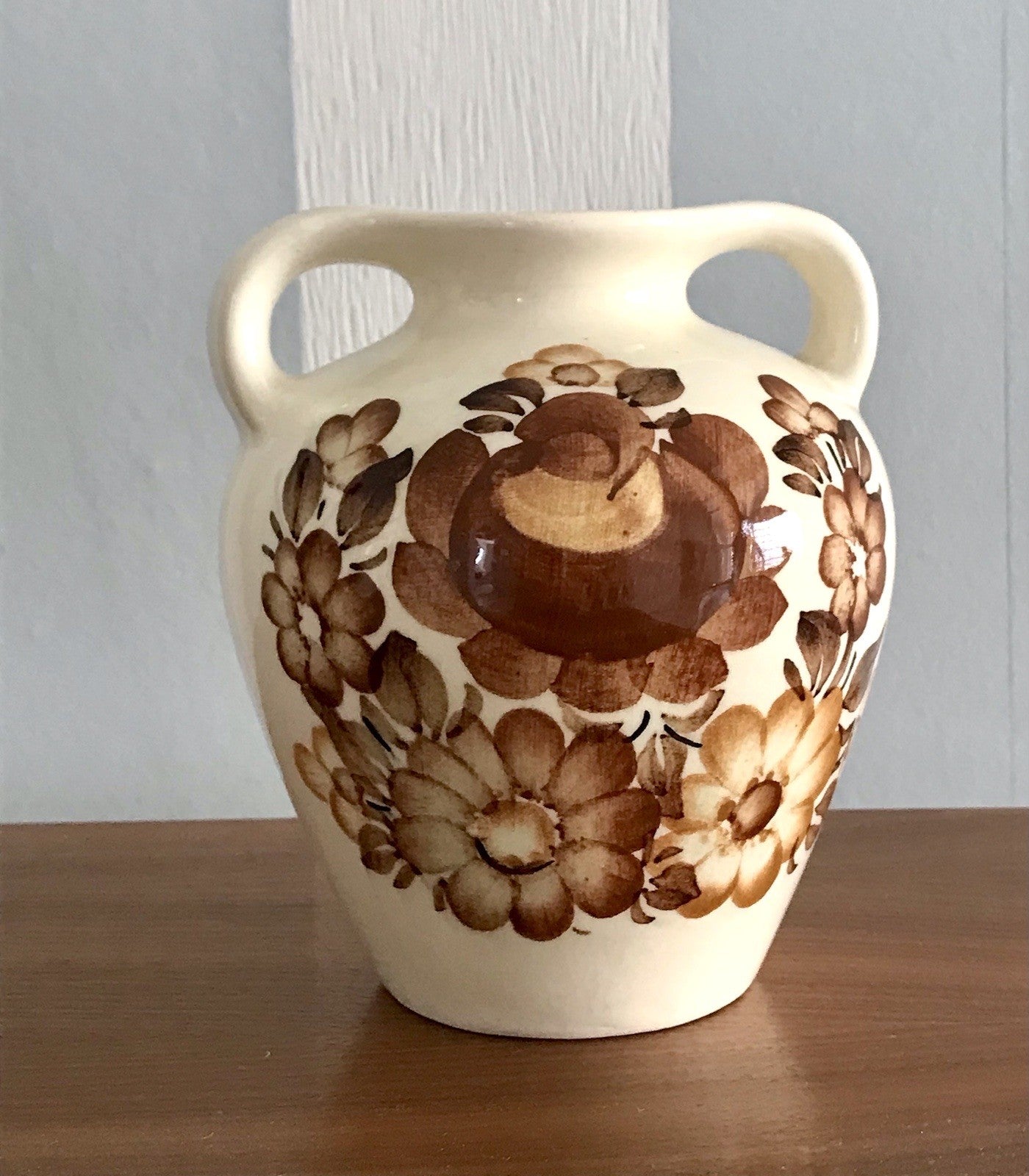 Vintage Fayence Keramik Vase handbemalt ZF Kolo Polen 50er 60er beige braun