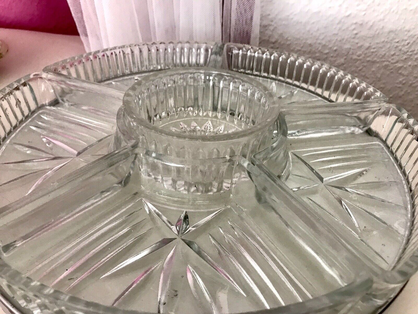 Antik schöne Art Déco Schale Tafelaufsatz Kabarett-Schale Pressglas drehbar