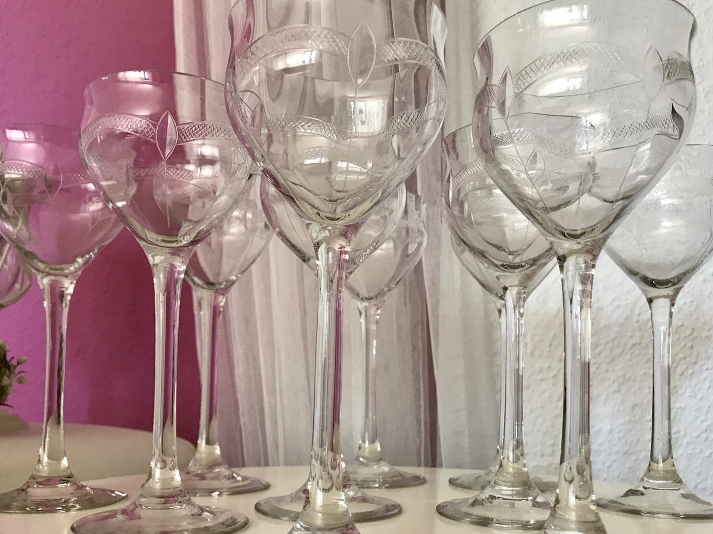 Antik Weingläser 10x Gläser Jugendstil optisch gerippt Schliffdekor