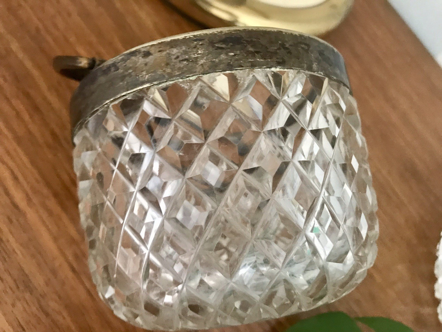 Antik Bonboniere Glasdose Dose Bleikristall edel Schliff Baccarat? versilbert
