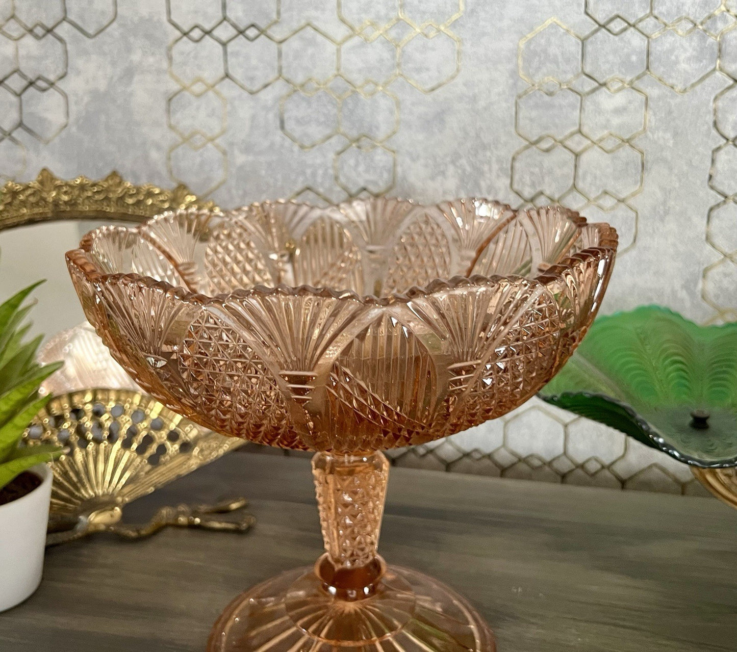 Antik Art Déco Pressglas Tafelaufsatz Schale Fußschale Glas Rosalin