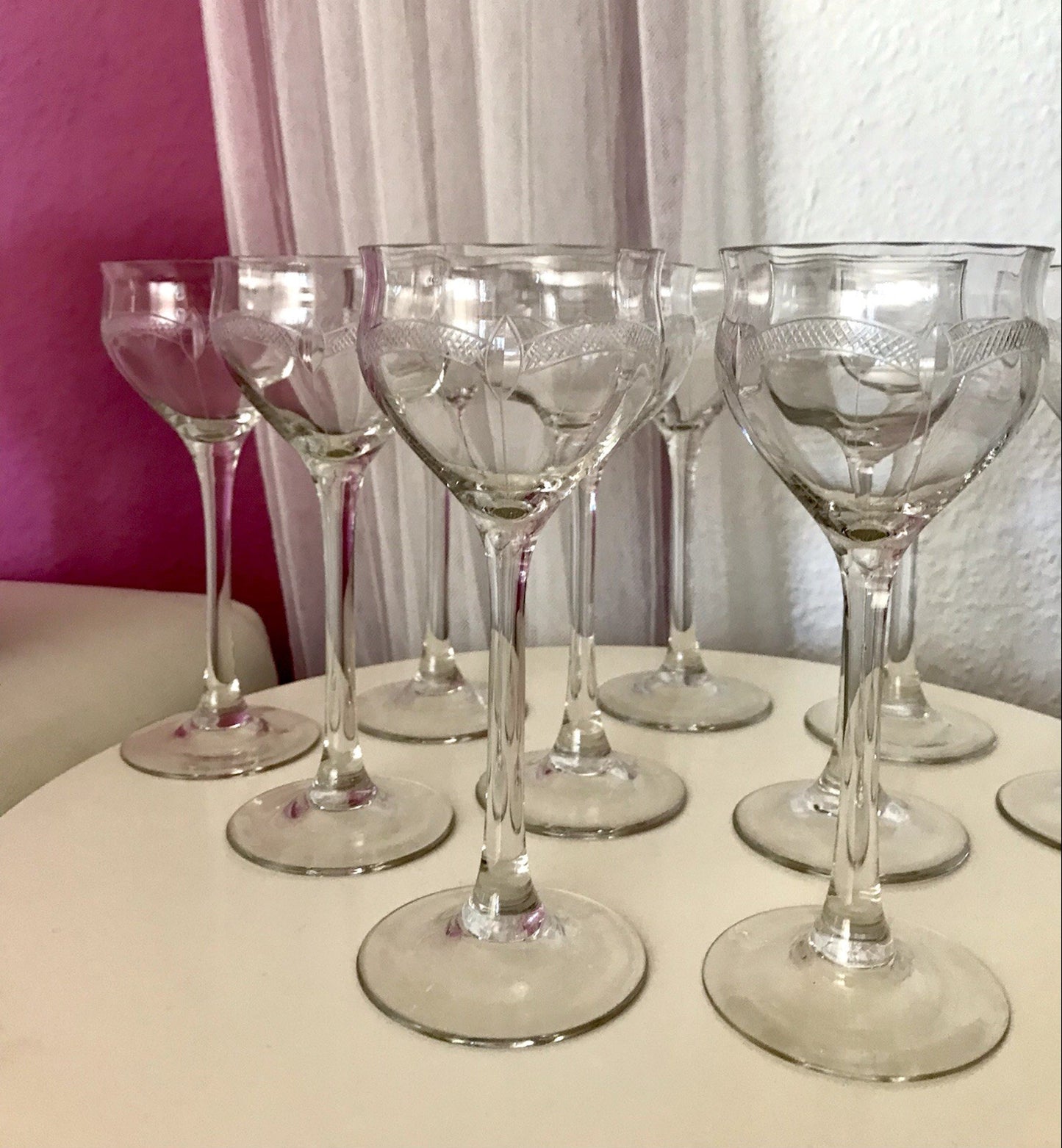 Antik Weingläser 10x Gläser Jugendstil optisch gerippt Schliffdekor