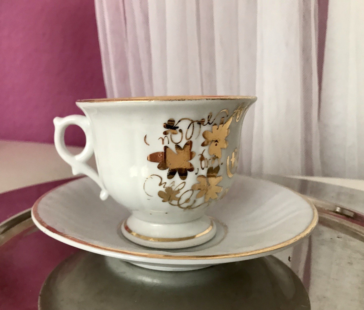 Antik Porzellan Andenken Becher Gedeck Sammeltasse Tasse „Zur Erinnerung“