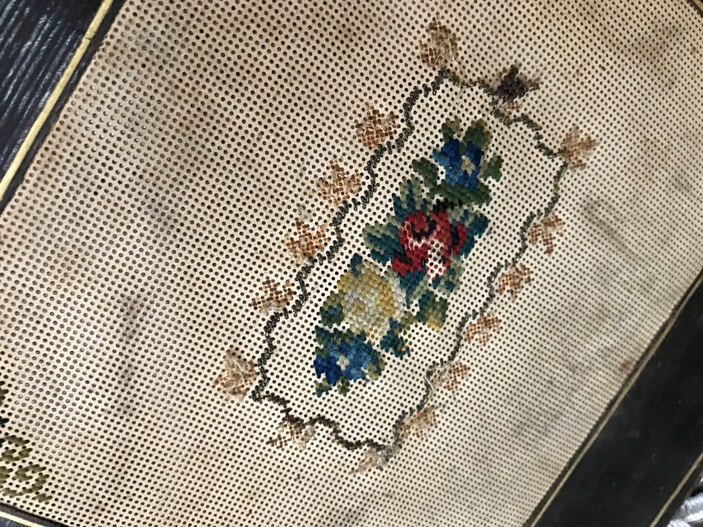 Antik Briefmappe? Papiermappe Schreibmappe? Mappe Block Petitpoint Leder