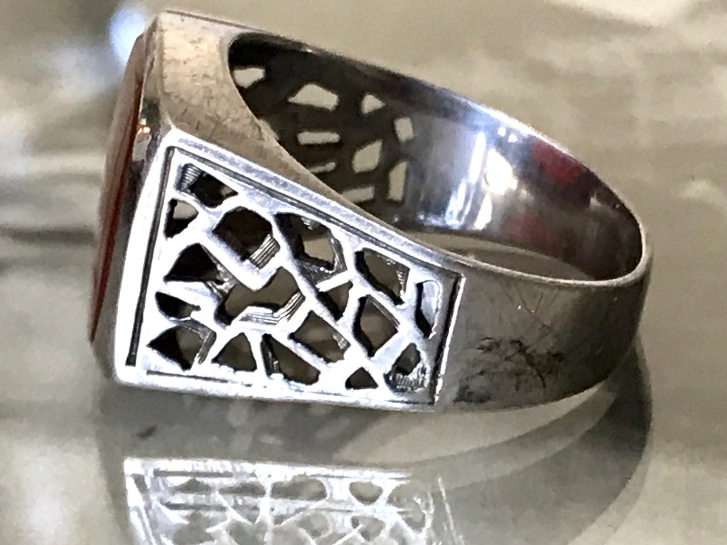 Antik alt Vintage Art Déco Herren RING Siegelring Karneol 835 Silber Gr.63