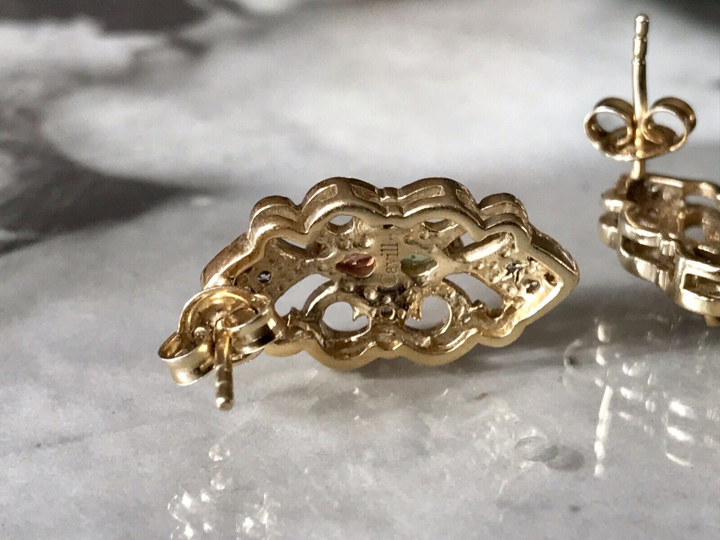 Cavill Ohrringe Ohrstecker DAMEN Silber vergoldet gold Vintage Stil Edelsteine