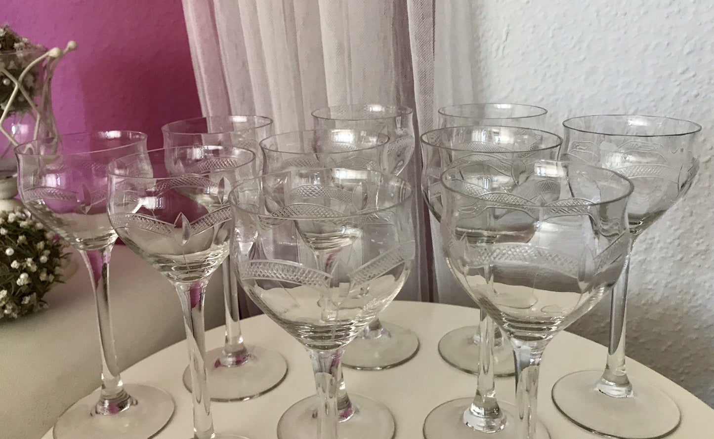 Antik Weingläser 10x Gläser Jugendstil optisch gerippt Schliffdekor