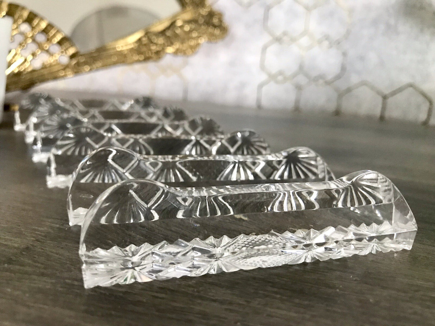 Alt antik? 6 Art Déco Messerbänkchen Kristallglas Glas EDEL Schliff