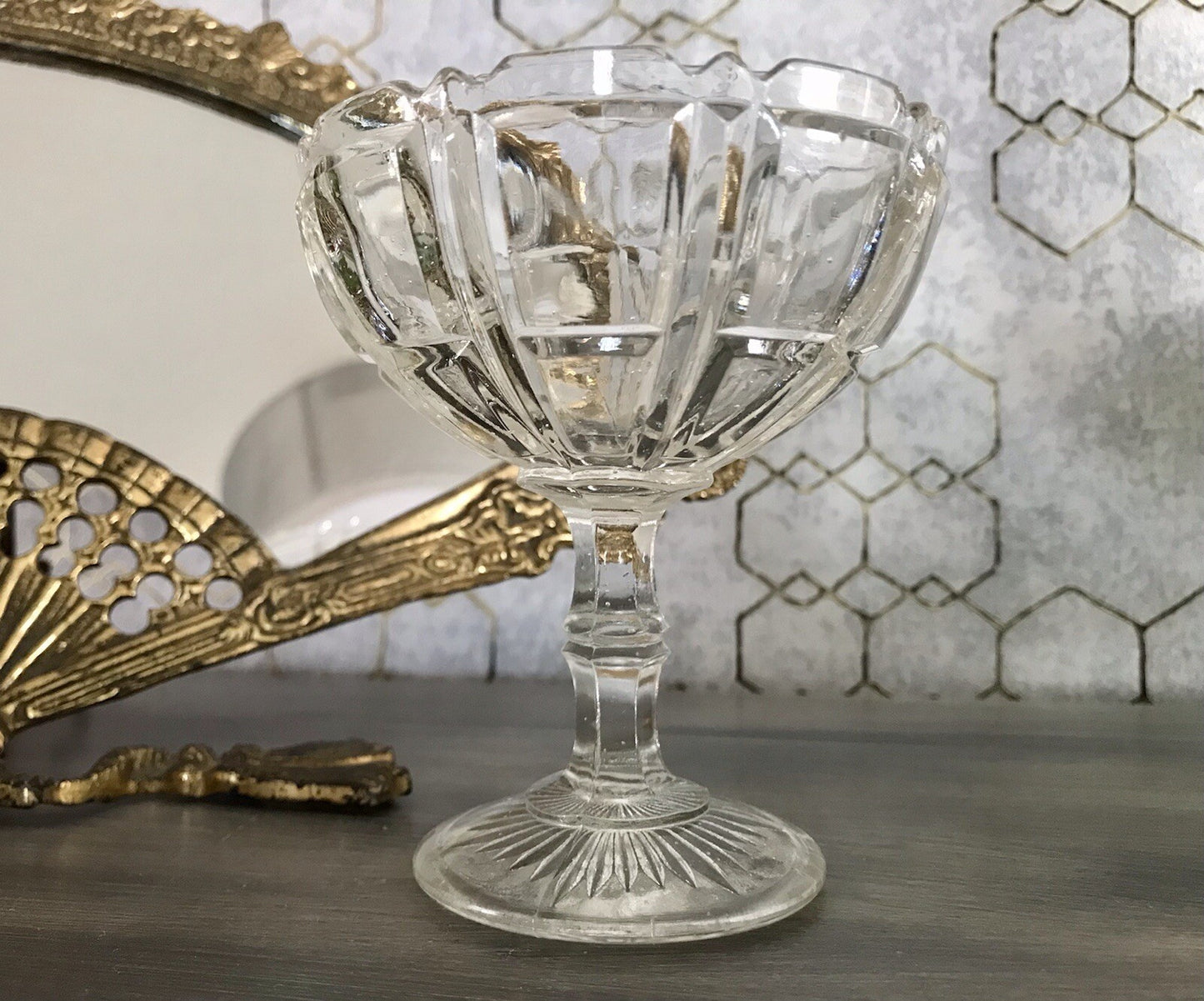 Antik Jugendstil Art Déco Pressglas Glas Fußschale Schale Zuckerschale