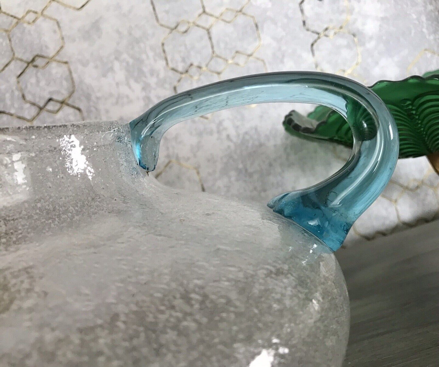 Vintage Glaskunst Kanne Krug Glaskrug Karaffe Glasvase Glas Schaumglas