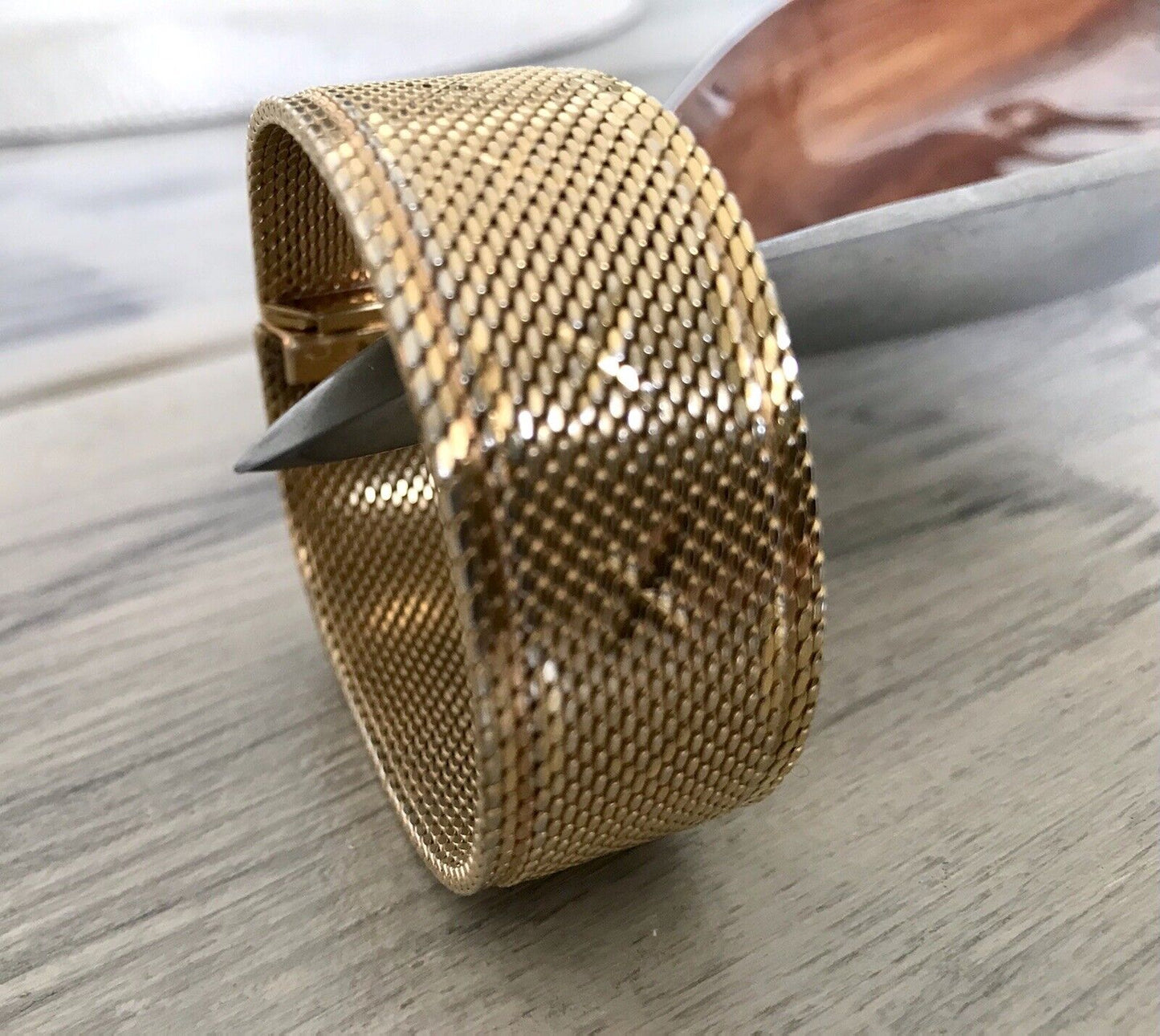 Vintage wunderschönes breites Teppicharmband Armband vergoldet