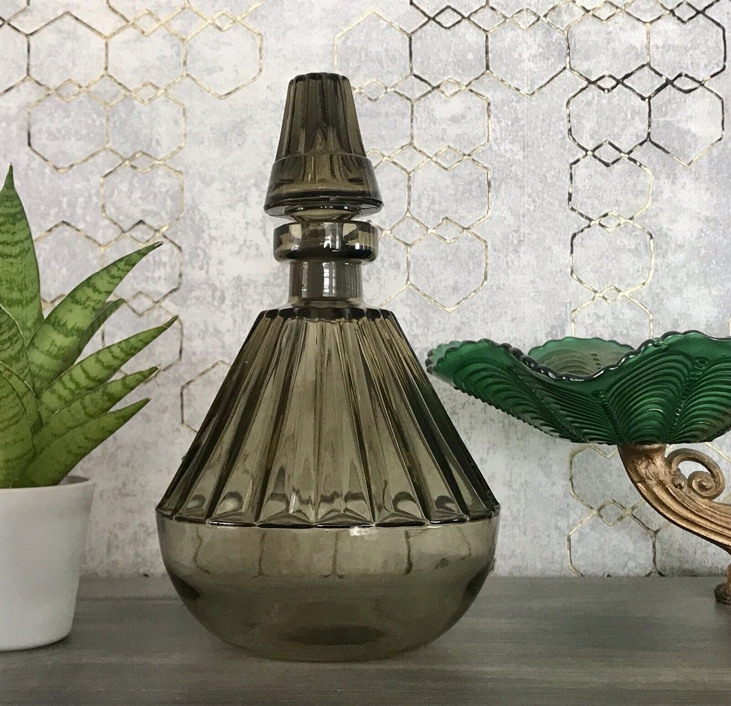 Antik Art Déco Bauhaus Glas Karaffe Dekanter Rauchglas wundervoll