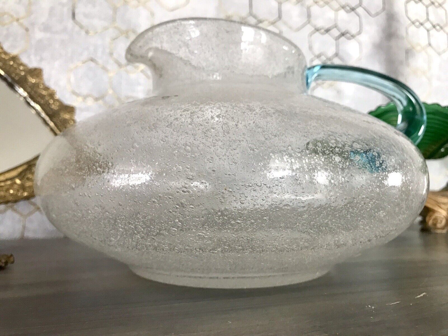Vintage Glaskunst Kanne Krug Glaskrug Karaffe Glasvase Glas Schaumglas