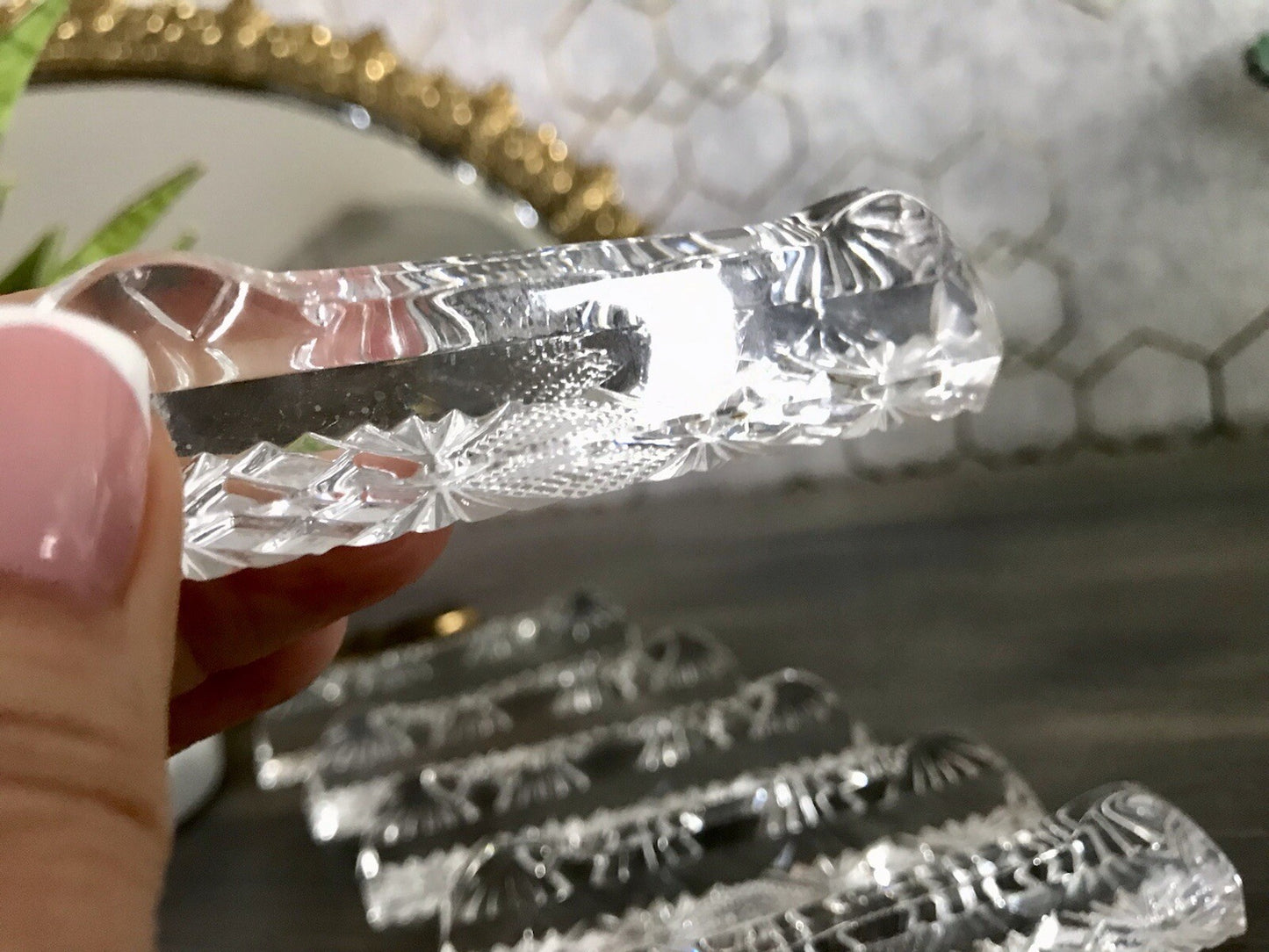 Alt antik? 6 Art Déco Messerbänkchen Kristallglas Glas EDEL Schliff