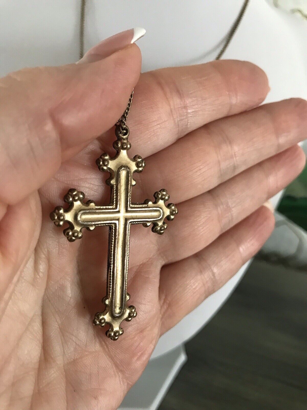 Antik Alt Amerik. Doublè Kreuz Anhänger schön Farbe gold
