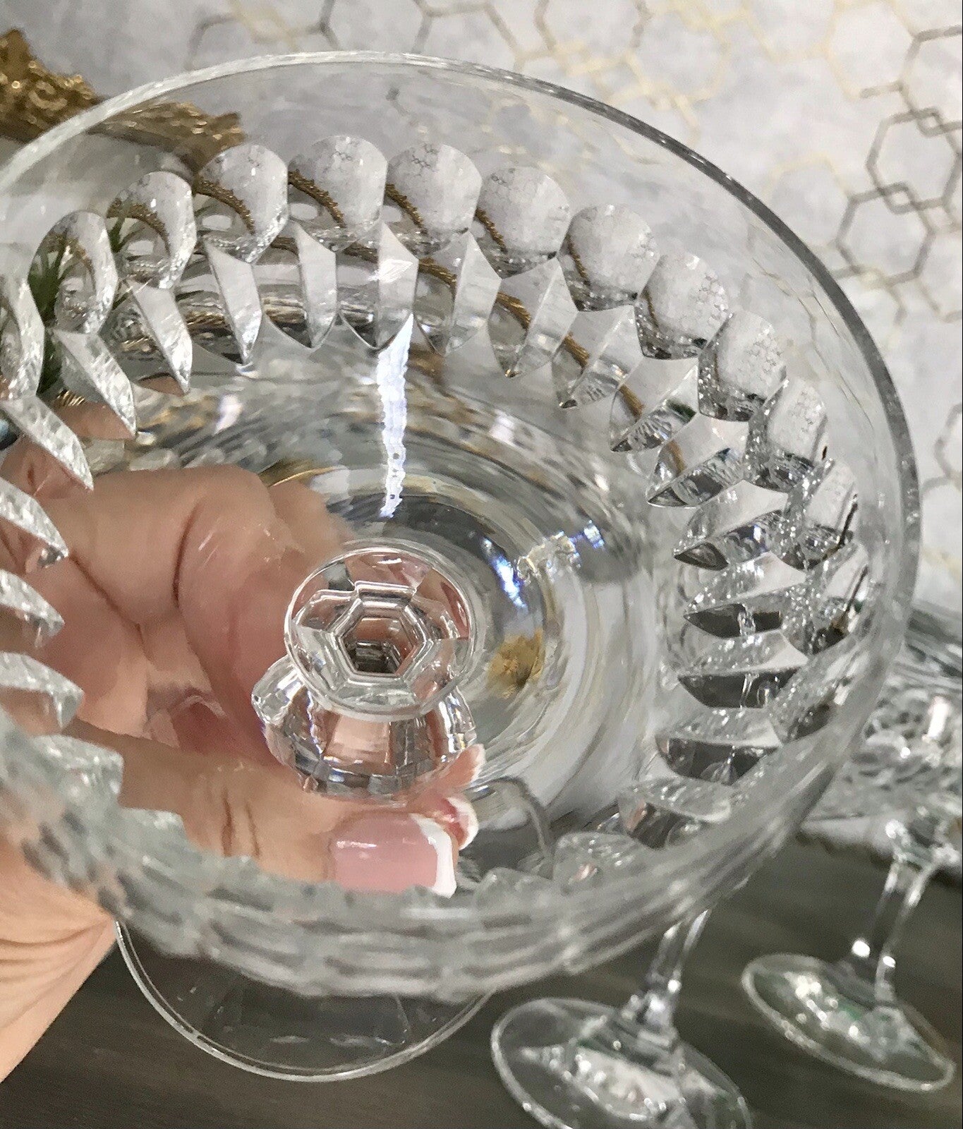 Vintage 8x Champagnerschalen Sektschalen Kristallglas Schliff Bleikristall