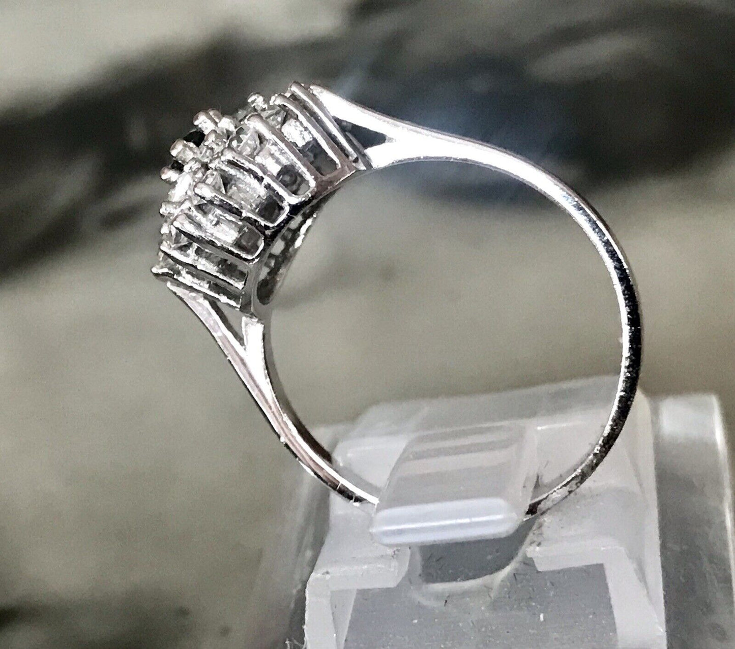 Vintage Entourage Halo Ring farblose Steine & Saphir Silber 925 ~Gr.54