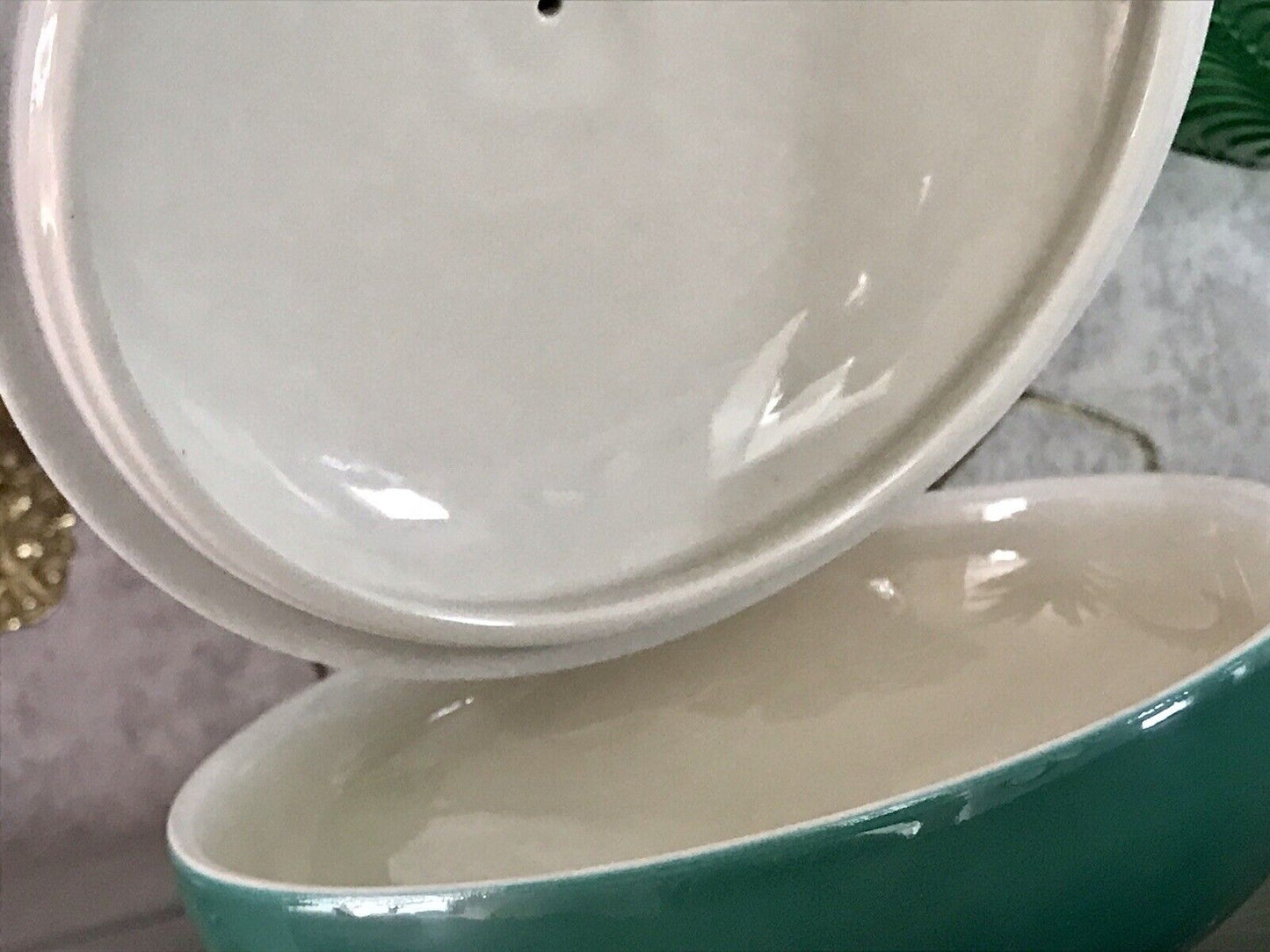Spätes Art Vintage 50er Porzellan Dose Deckeldose Bonboniere grün gold Seltmann
