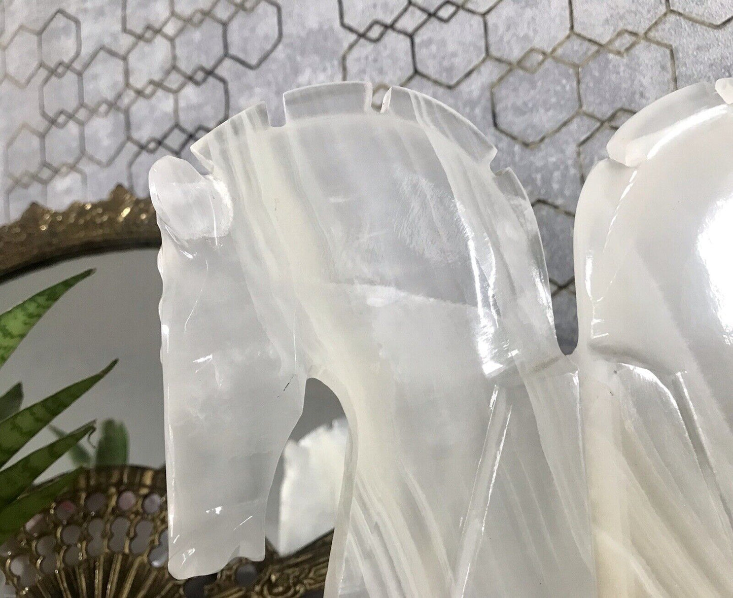 Vintage Alabaster 2 Buchstützen weißer Onyx wundervoll! 60er 70er