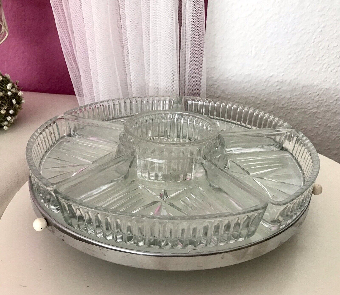 Antik schöne Art Déco Schale Tafelaufsatz Kabarett-Schale Pressglas drehbar