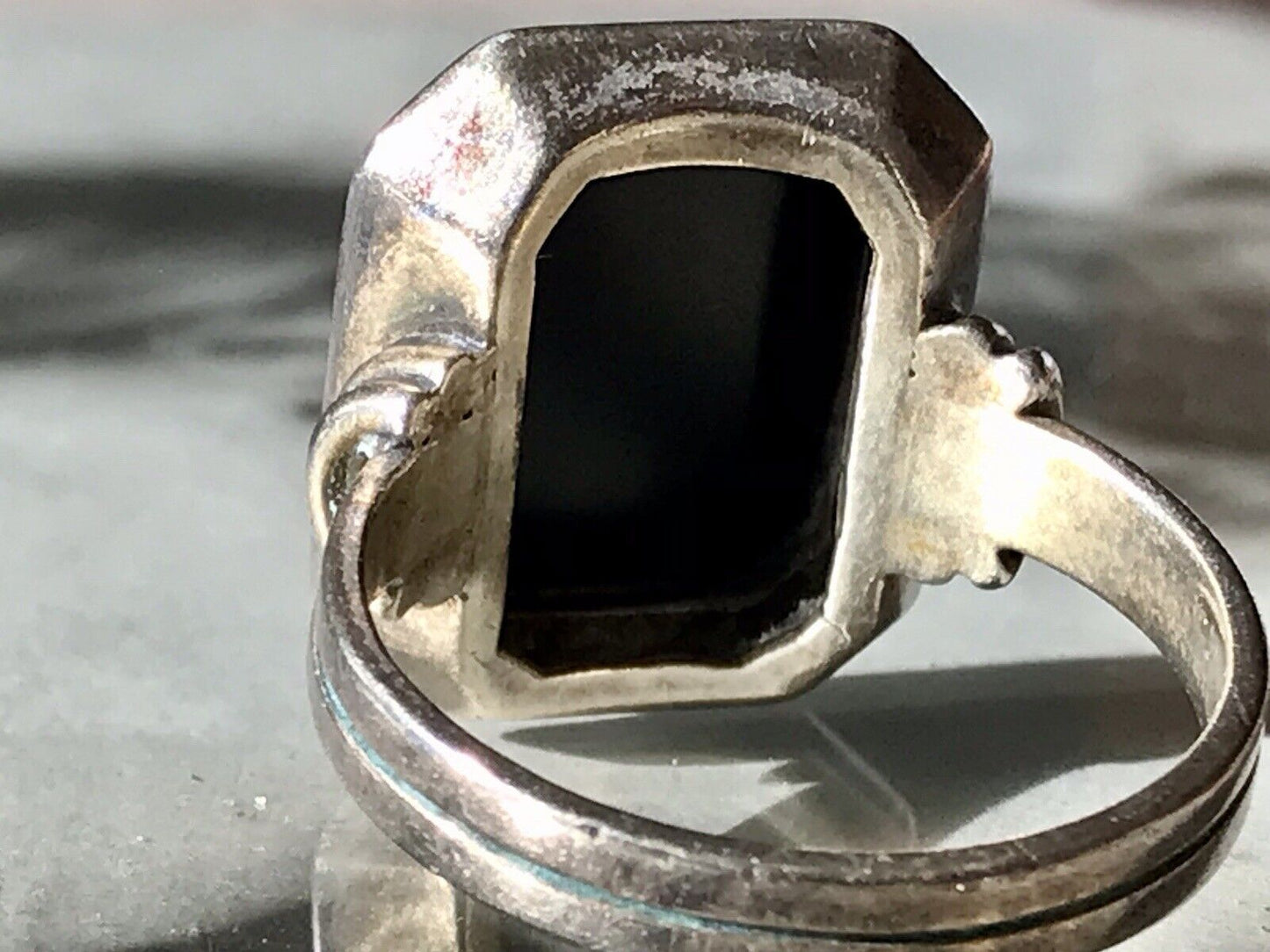 Antik Art Déco Edel Onyx Siegel RING Silber 835 Gr.60