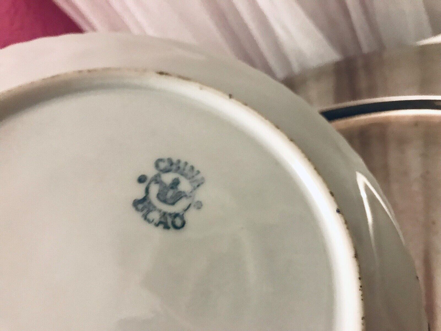 Antik Art Déco Porzellan Butterdose Dose China Blau