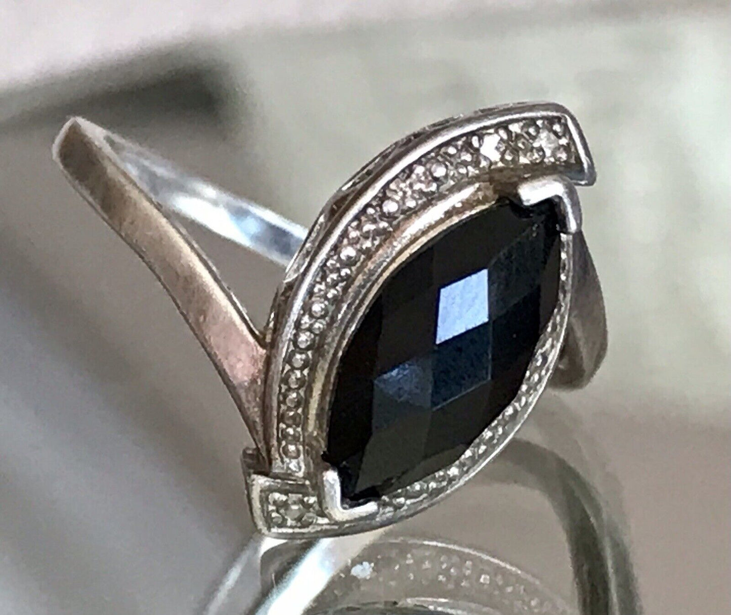 Vintage Onyx? DAMEN RING Silber 925 Gr.55 17,5 Schiffchen
