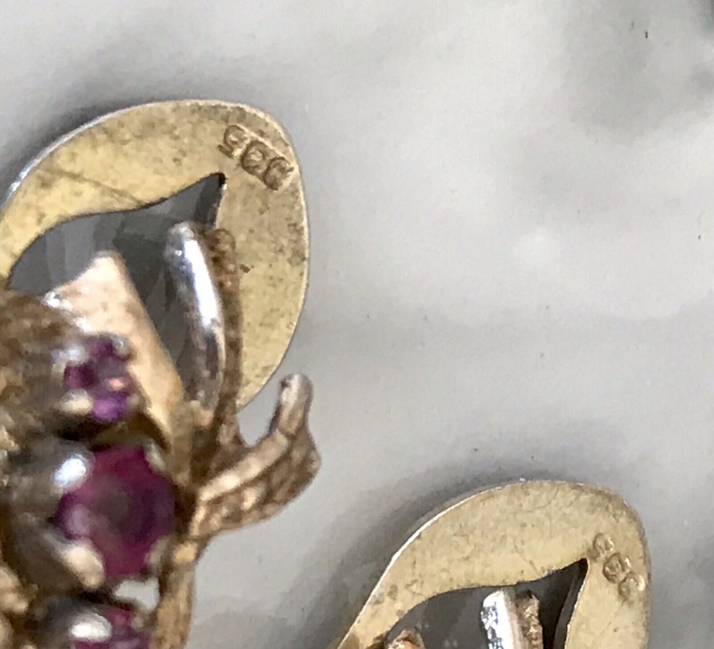 Vintage spätes Art Déco Edel Ohrclipse Ohrringe 835 Silber vergoldet Rubine