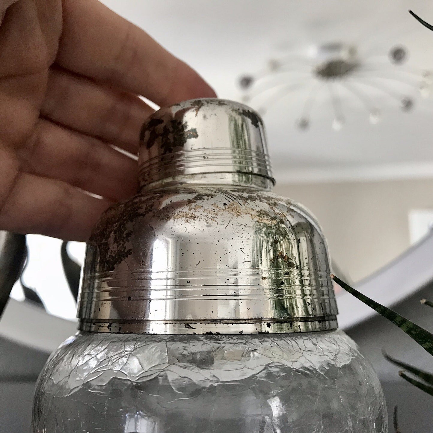 Vintage Glas 60er Craquelée versilbert Montur Getränke Cocktail Shaker