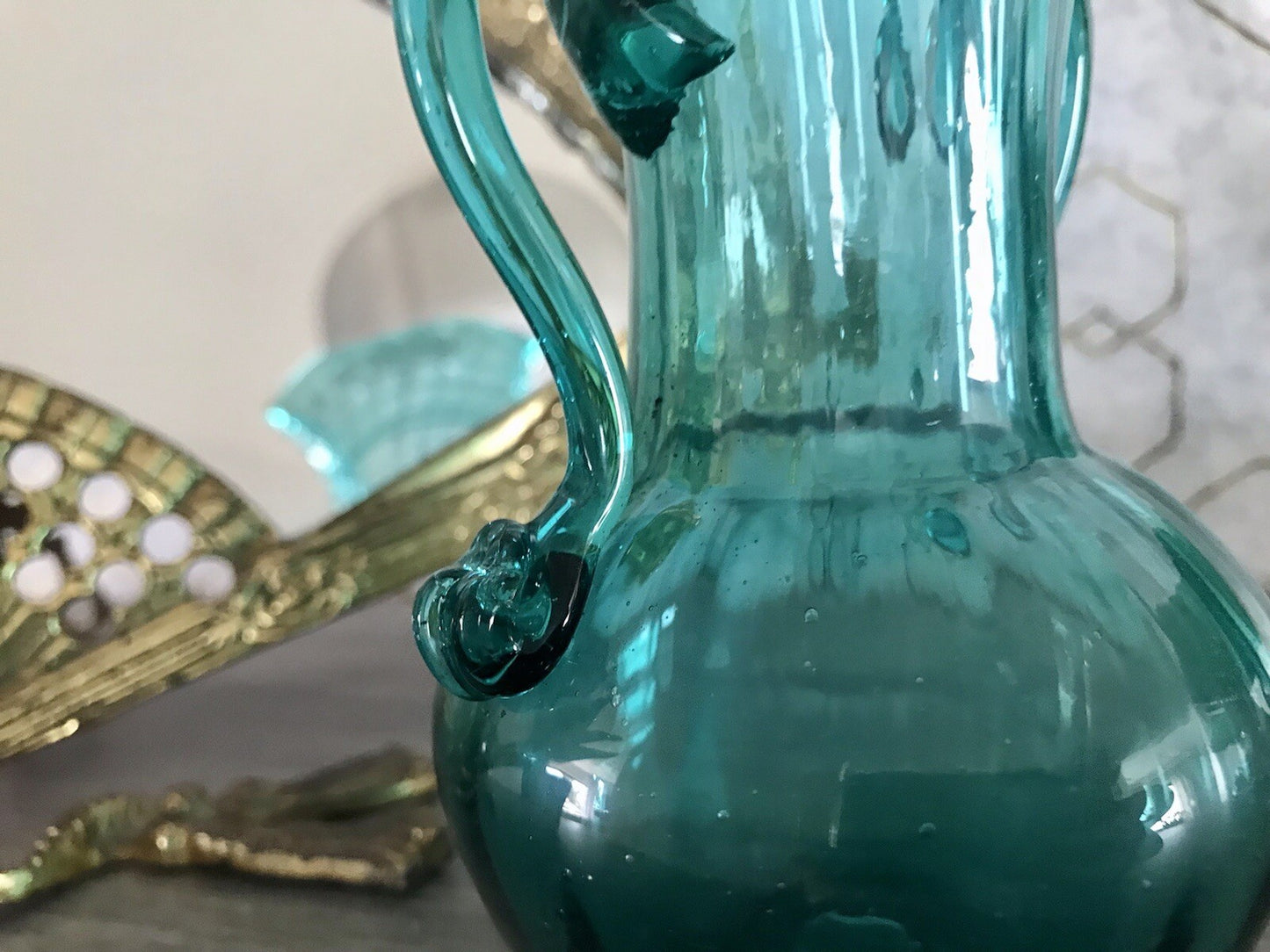 Antik Glasvase Vase Türkis Blau Glas Abriss Aufschmelzungen Murano?