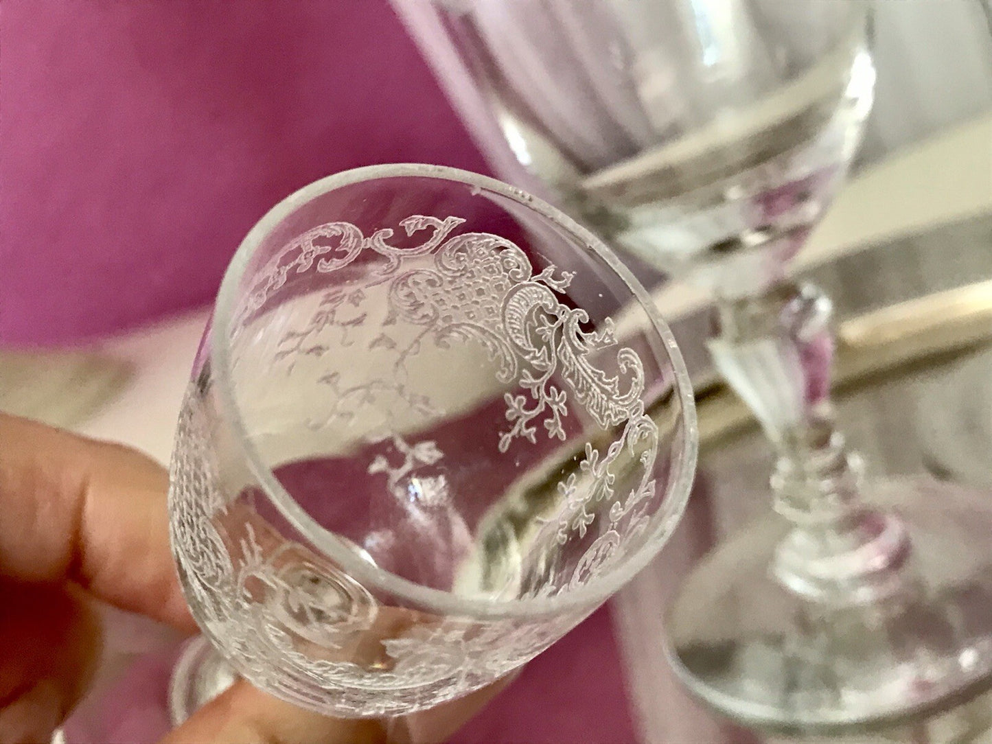 Konvolut Antik 3 Gläser Weinglas Sektglas Likörglas gerippt Ätzglas Jugendstil