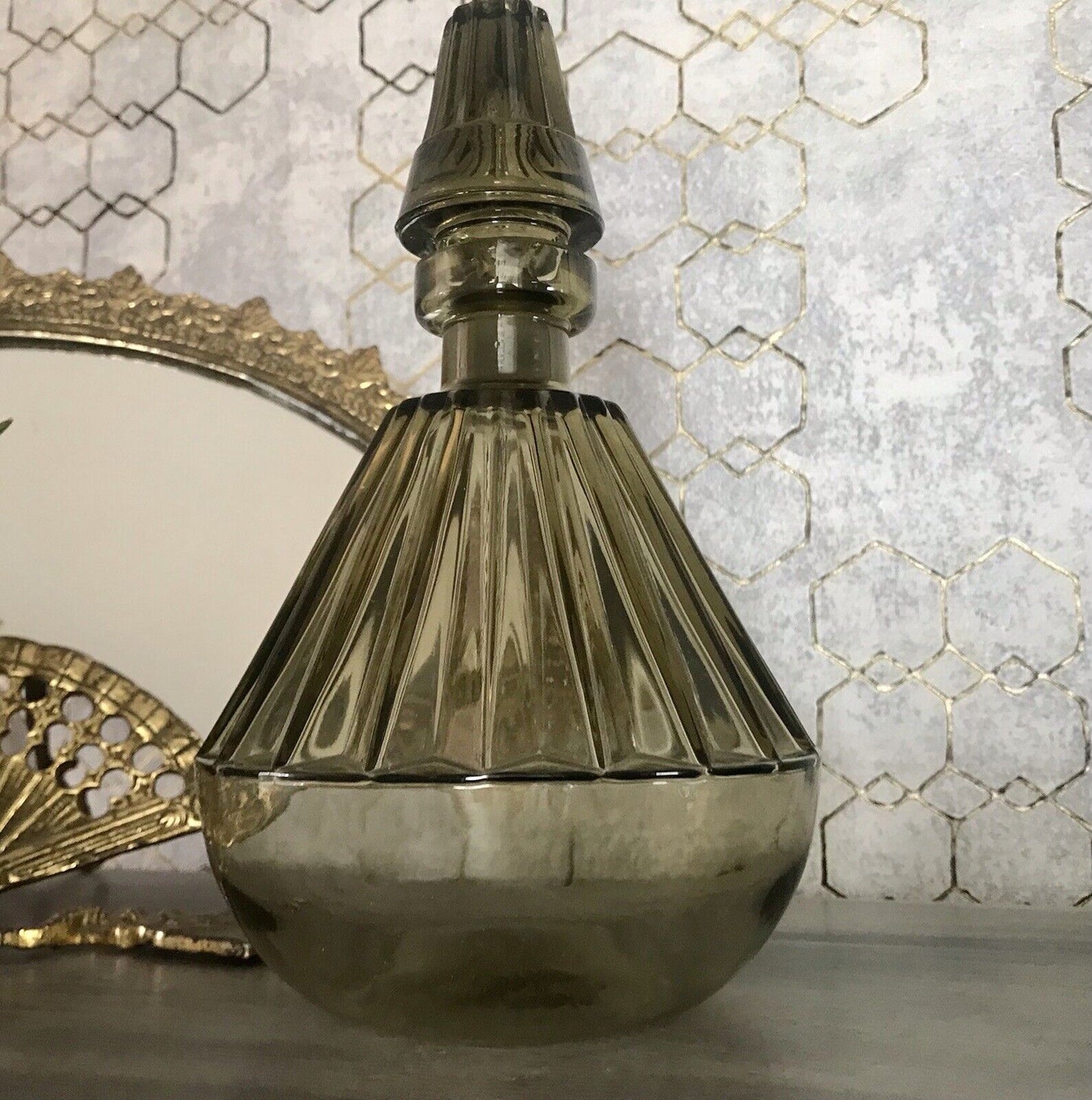 Antik Art Déco Bauhaus Glas Karaffe Dekanter Rauchglas wundervoll