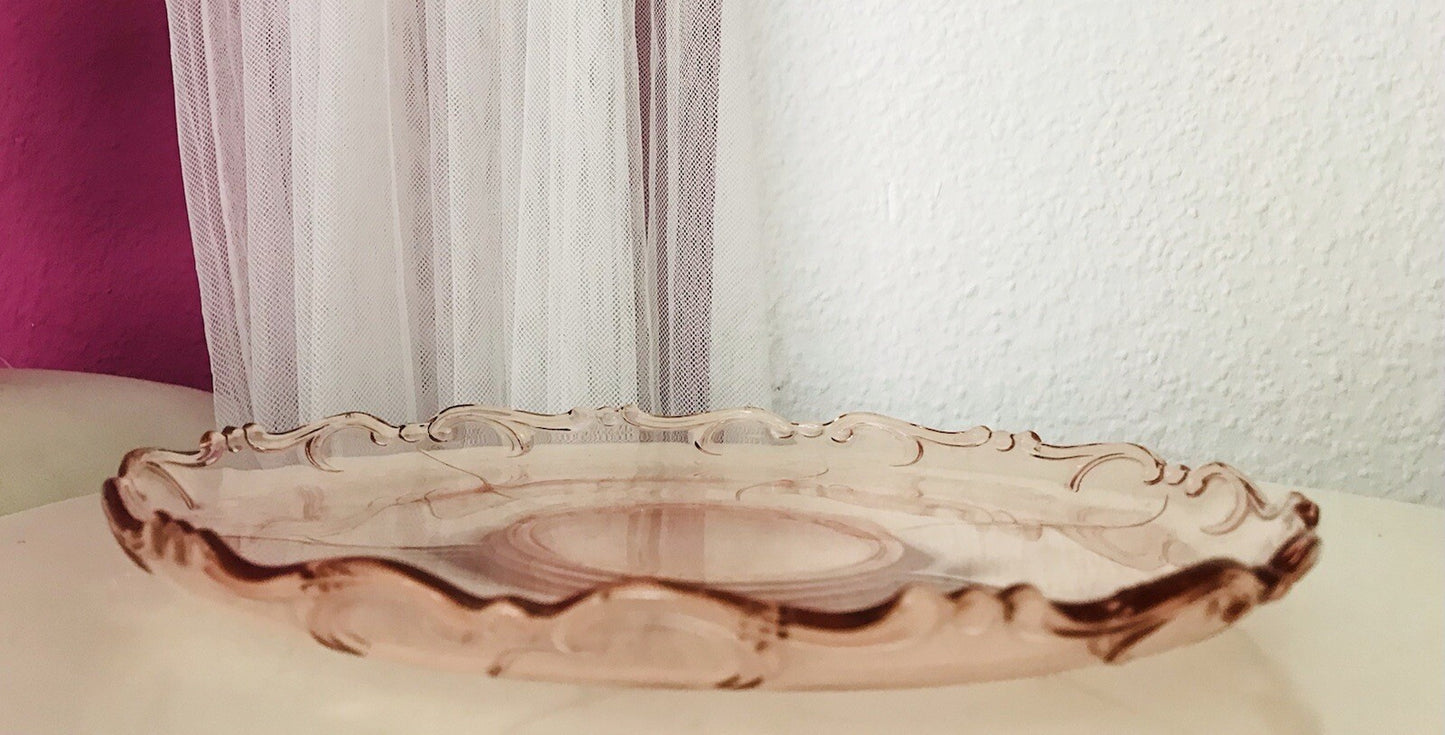Rosalin Kuchenplatte Kuchenteller Art Déco Schale Pressglas Glasschale