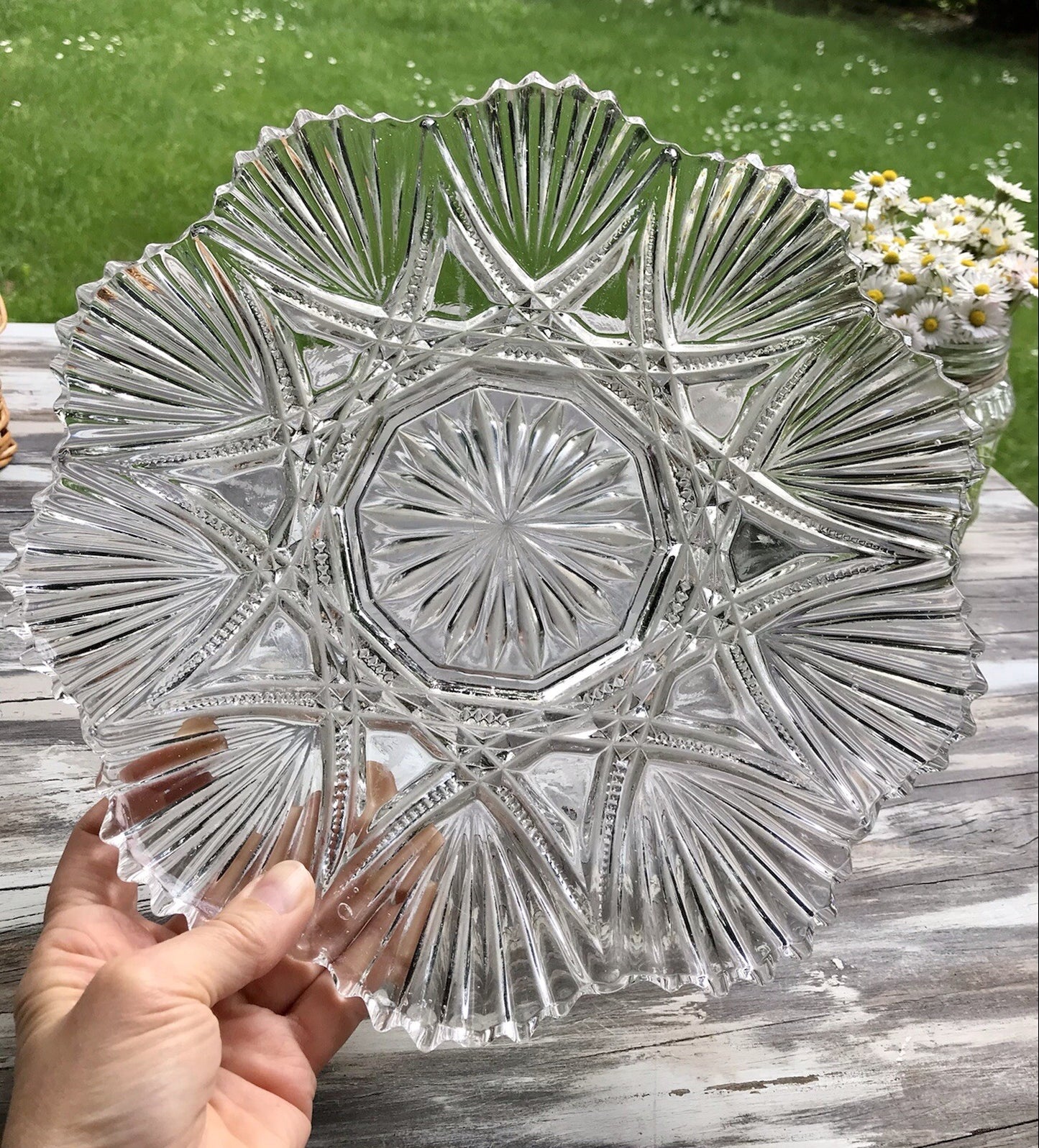 Antik Jugendstil Pressglas Teller Antik Glas flache Schale Kuchenteller (1 St.)