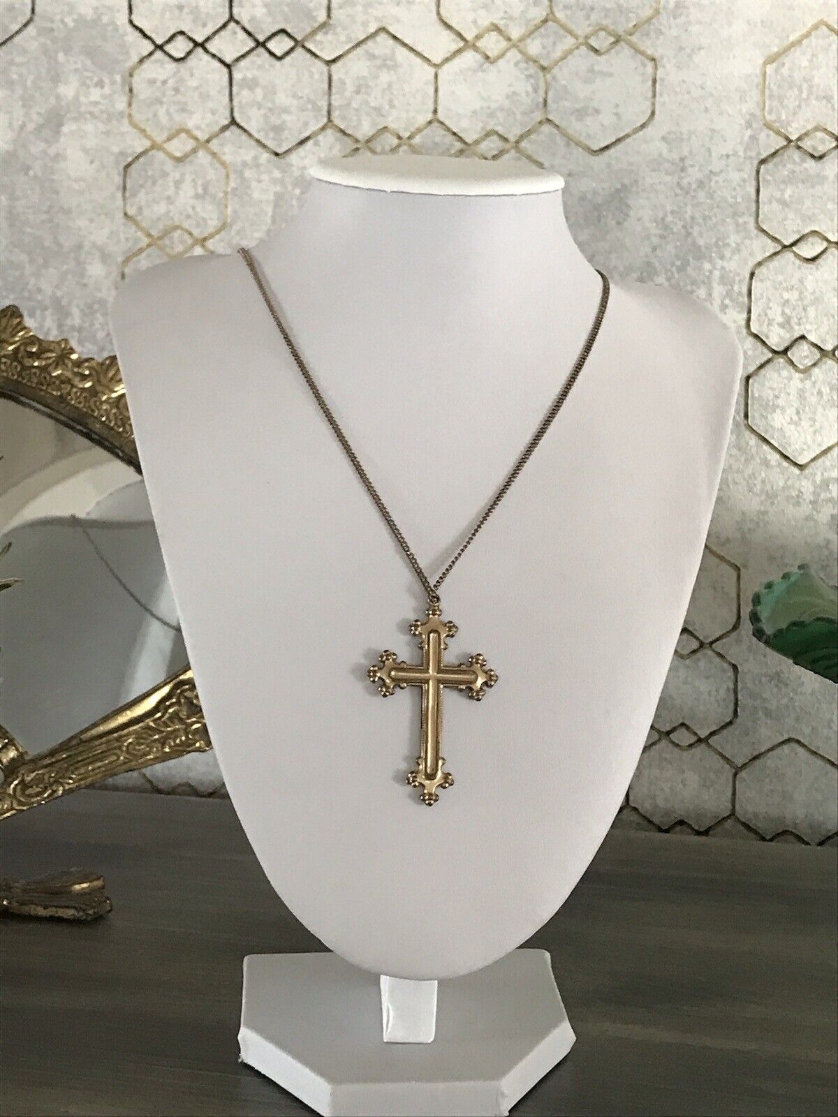 Antik Alt Amerik. Doublè Kreuz Anhänger schön Farbe gold