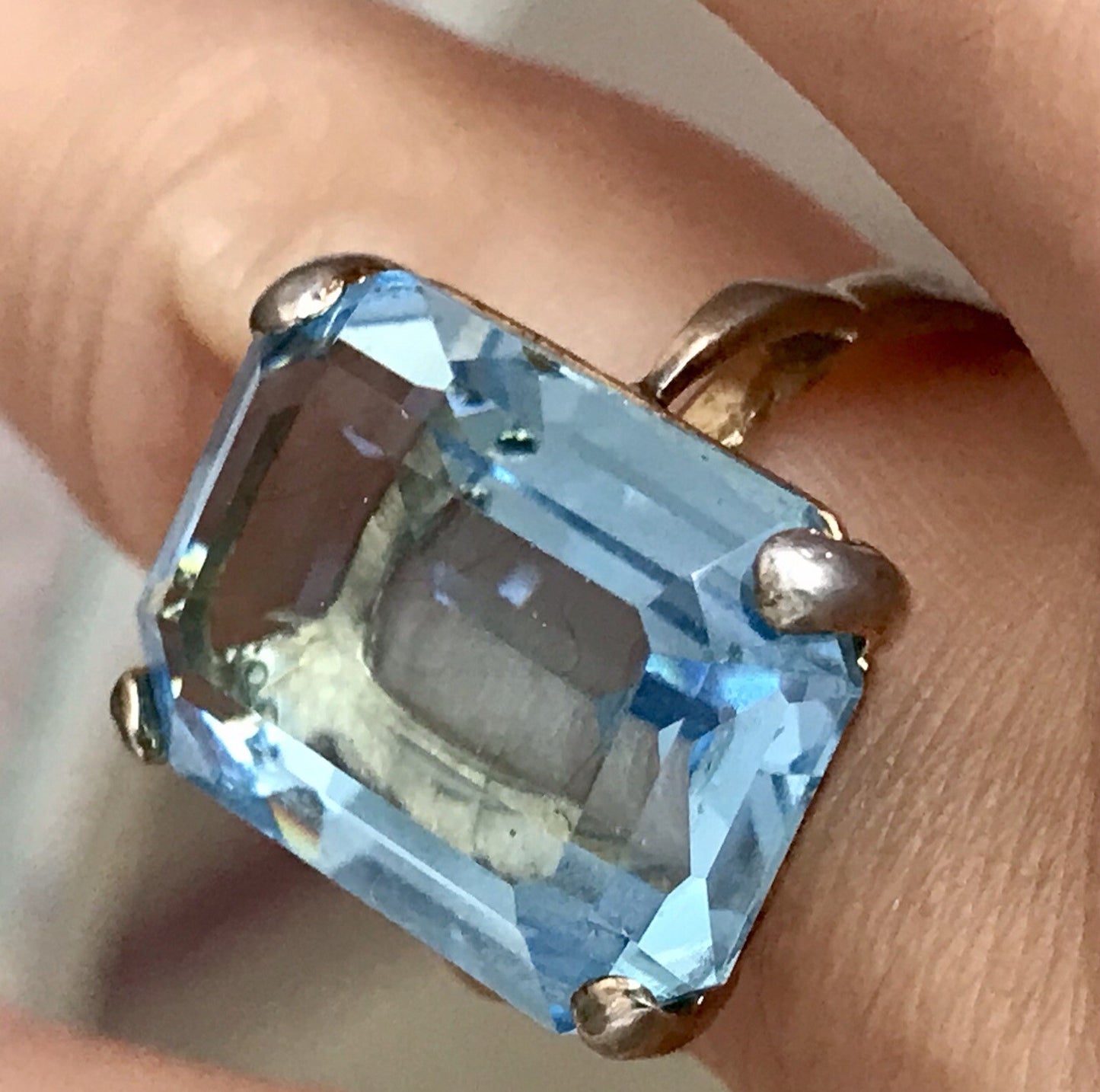 Vintage alt Damen Ring blauer Stein Silber vergoldet 925 Gr.59 18,8 wunderschön!