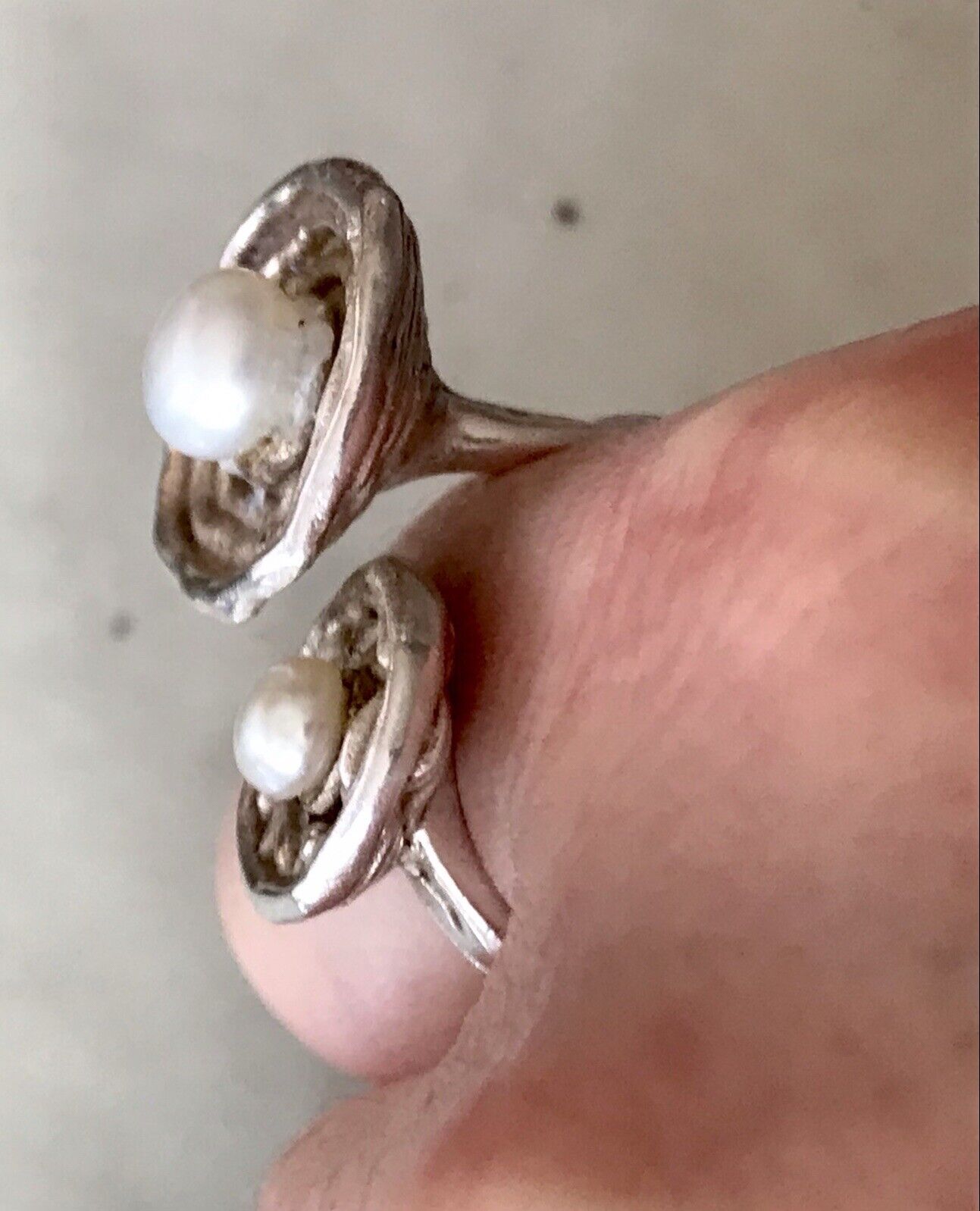 Vintage Modernist Designer DAMEN RING 925 Silber ADK Gr.58- 60 Perlen