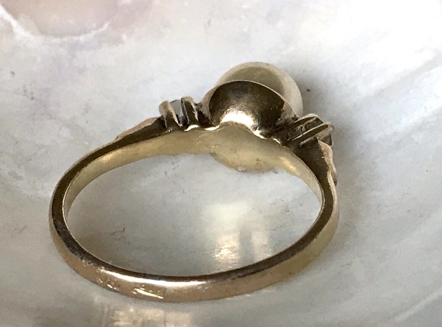 Antik Alt Edel DAMEN RING Silber 925 Perle farblose Steine Gr.58 18,4 vergoldet