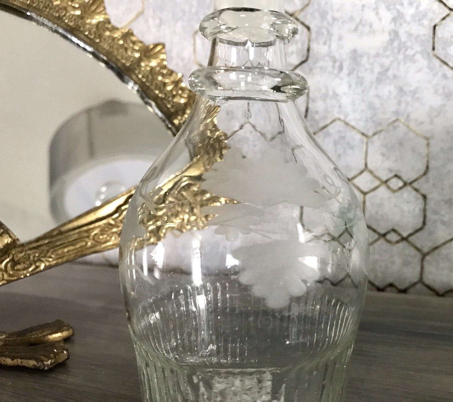 Antik Biedermeier kleine Karaffe Weinkaraffe Dekanter Glas graviert