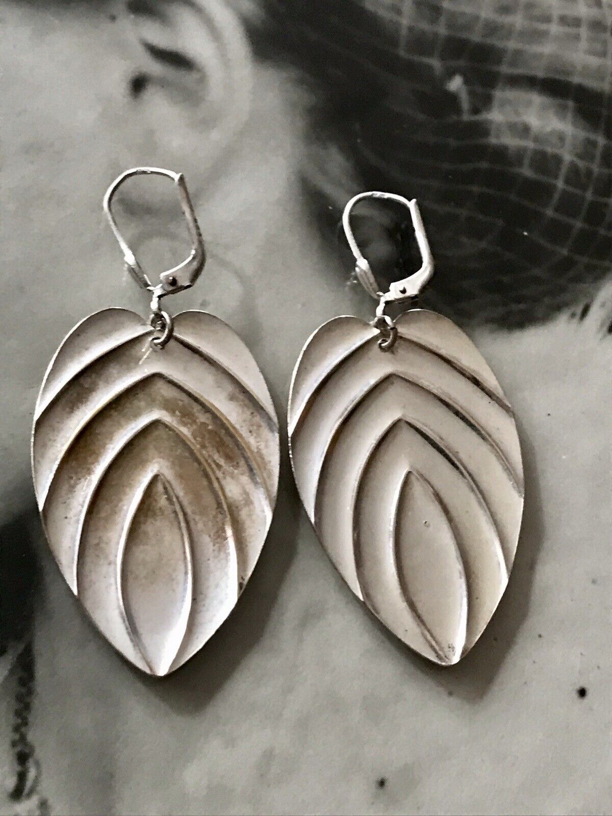 Vintage Ohrhänger Ohrringe Blätter Hänger DAMEN Silber vergoldet SUPER Design