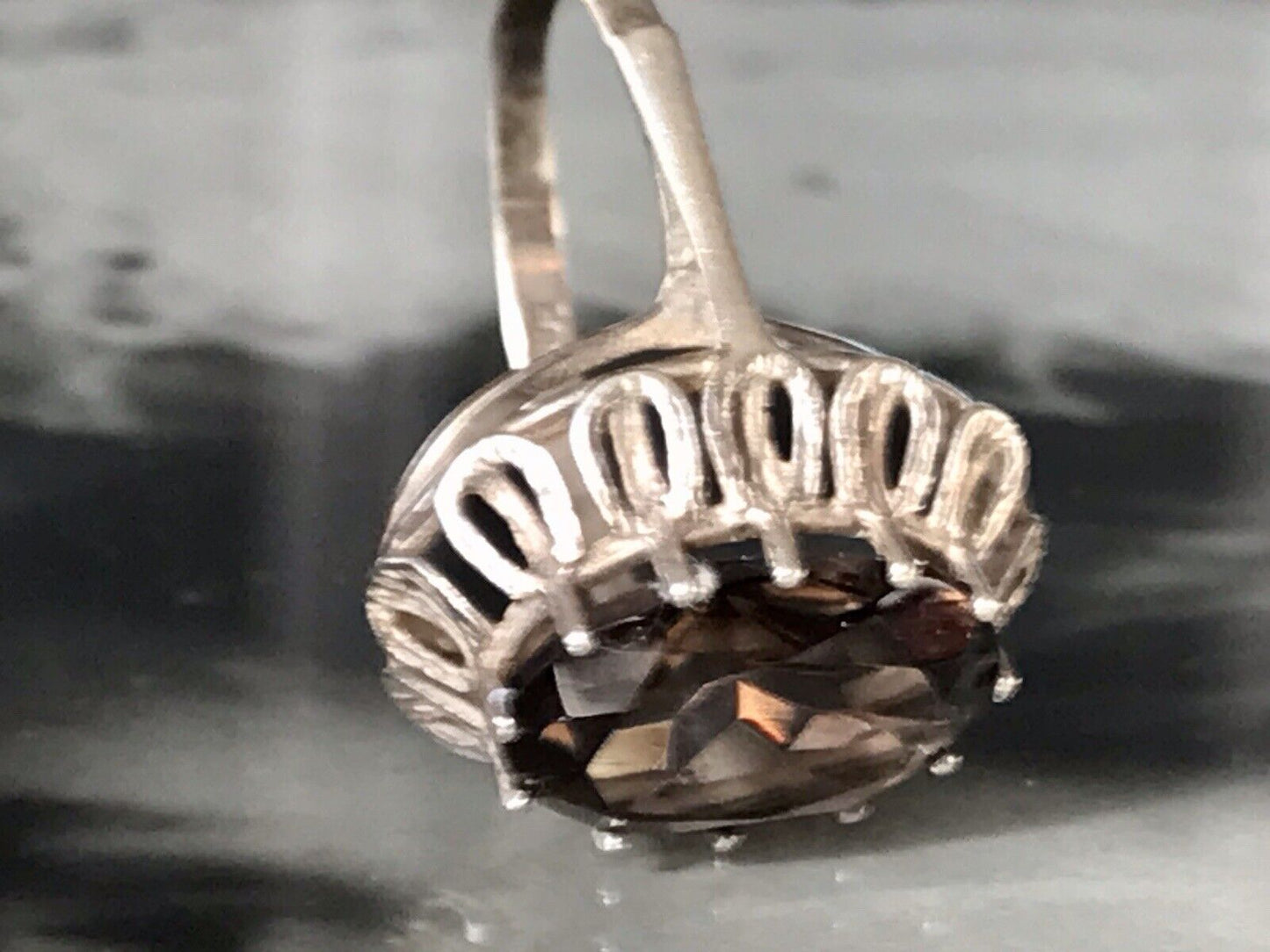 Vintage Edel Rauchquarz Stein DAMEN RING Silber 835 Gr.57 1,81