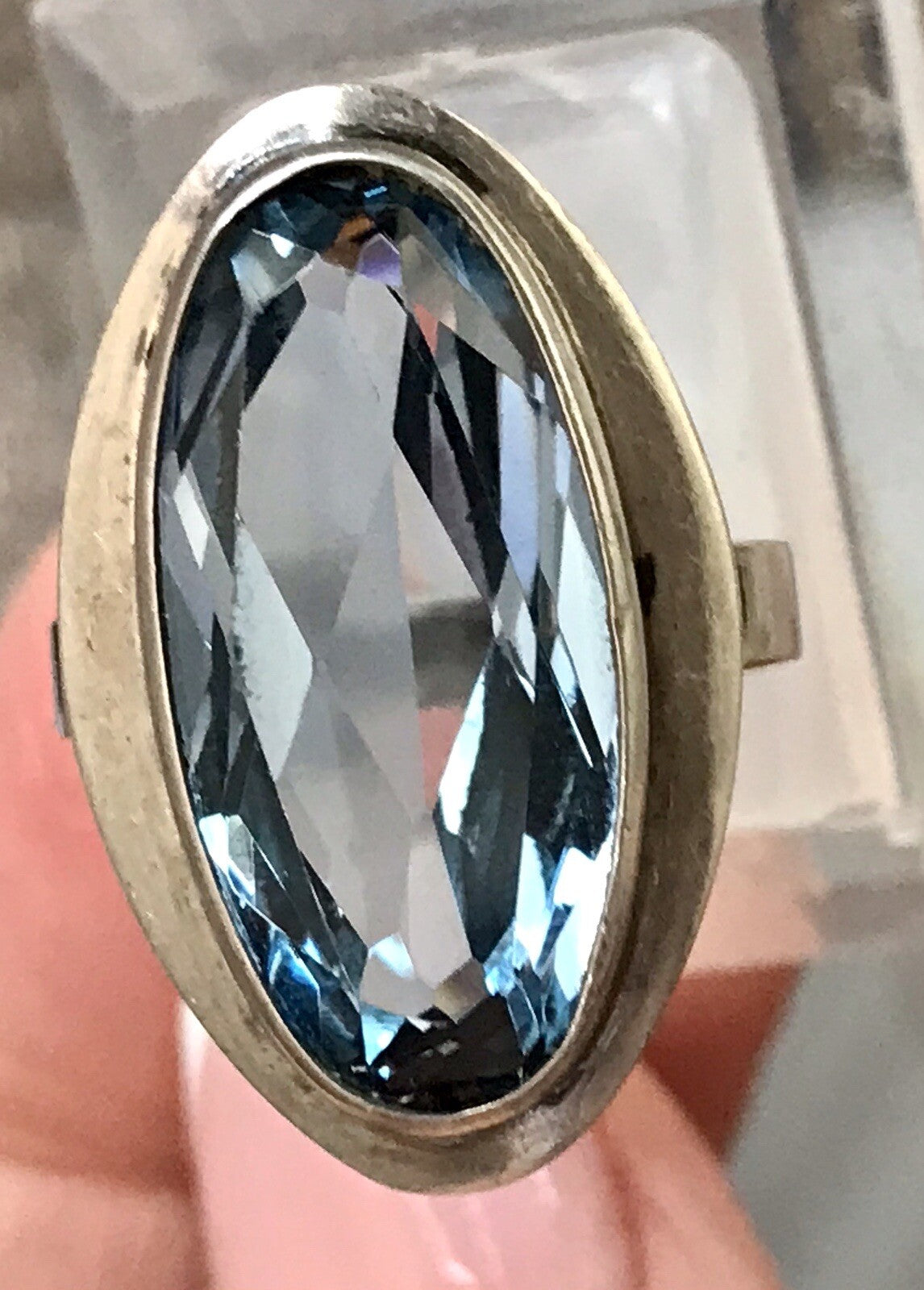 Vintage Edel DAMEN RING Silber 835 blauer Stein Topas? Gr.52 16,5