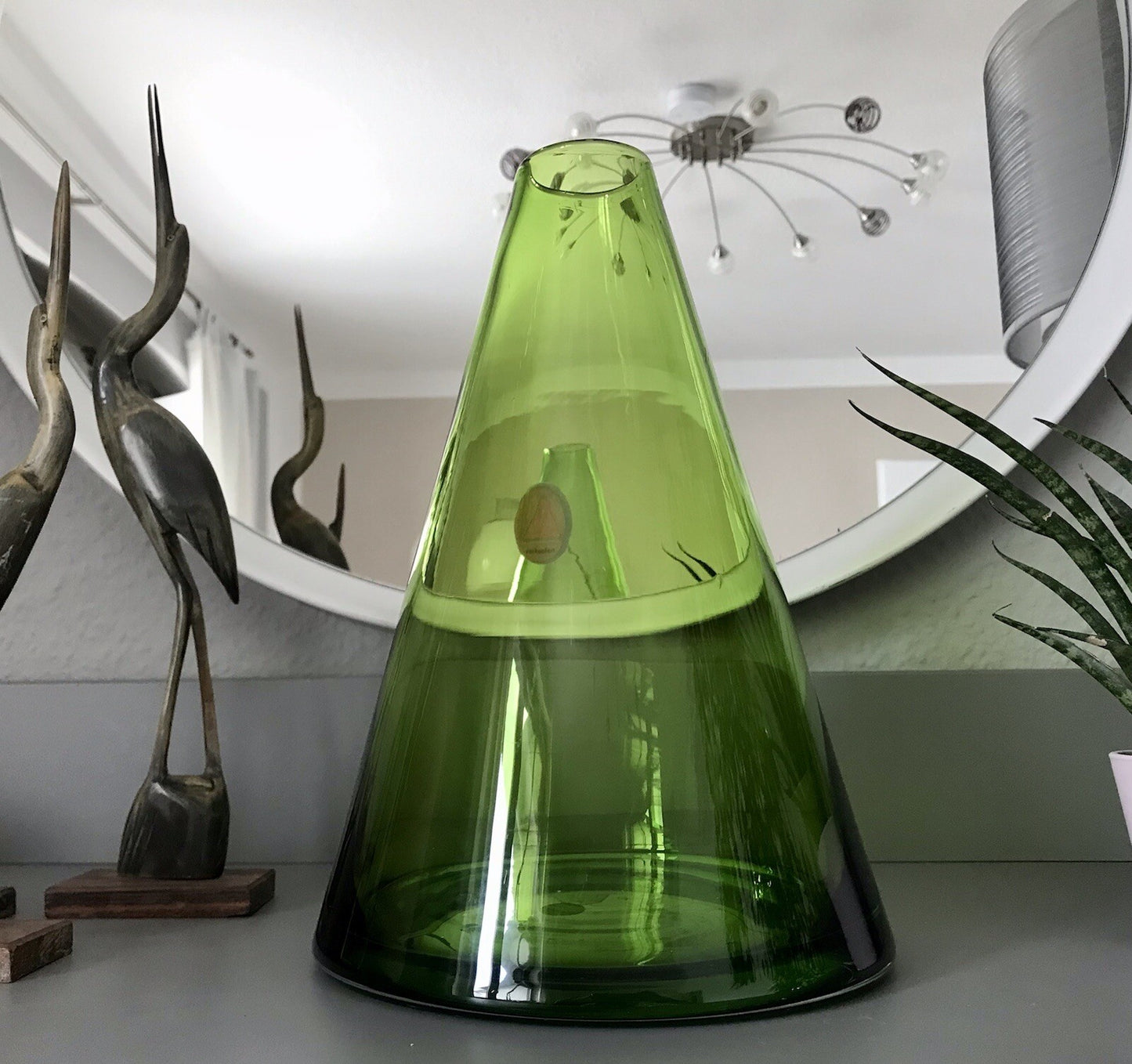 Große kegelförmige Vase Glasvase grün SCHÖN