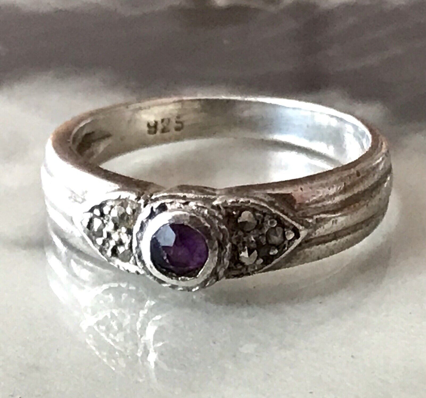 Antik Art Déco Damen Ring lila Stein Silber 925 Gr.55 56 Markasite