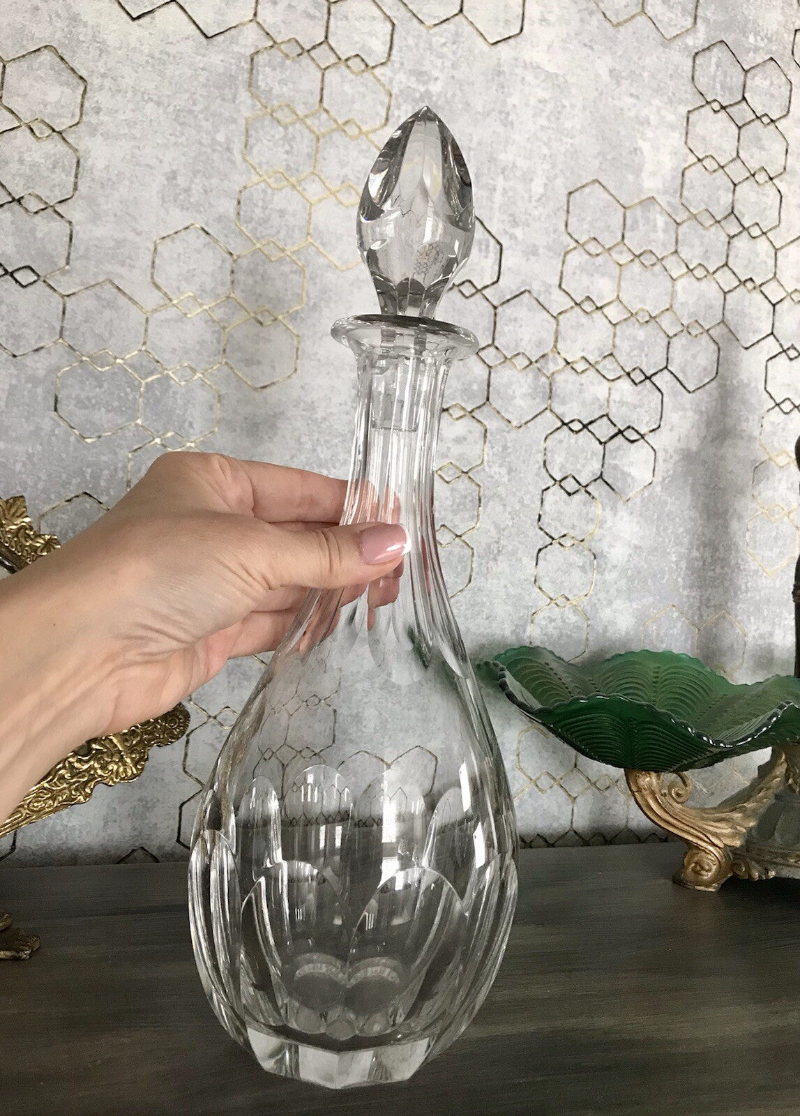 Vintage Art Déco Stil Glaskaraffe Karaffe Bleikristall Edel Stopfen Schälschliff