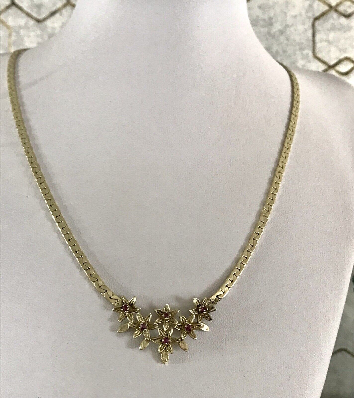 Antik Edel Jugendstil 925 Silber vergoldet Collier Halskette Rubine